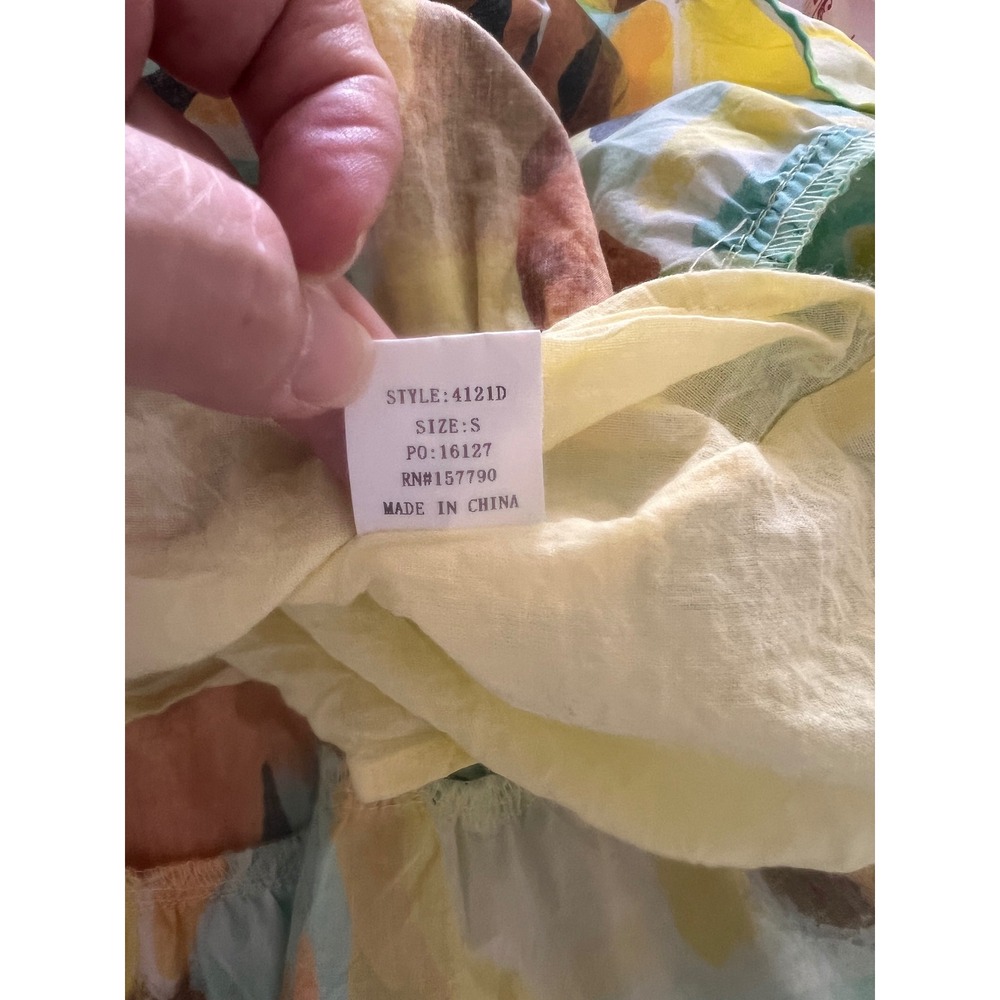 PINCH Floral Tiered Midi Dress Yellow Green Orange Cotton Flutter Sleeve Small - Picture 9 of 10